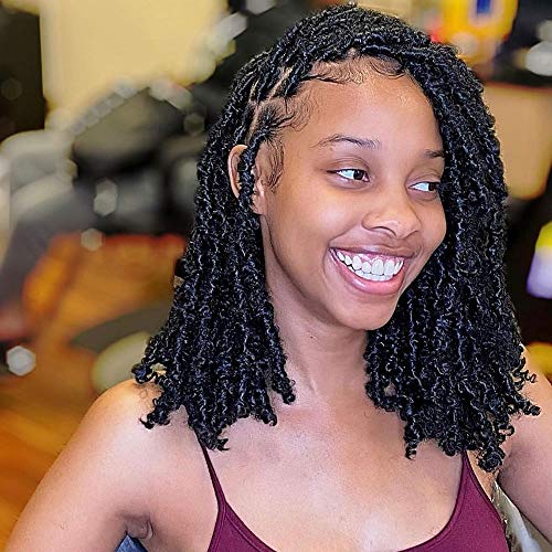 1 Packs Bob Faux Locs 12 inch Short Distress Faux Locs Crochet Hair Pre looped Soft Crochet Braids Hair Extension Natural Black(1B) (12 inch (pack of 1), 1B)…