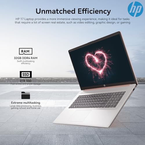 Image of HP Laptop 17 Inch, 17.3 inch HD+ Large Screen Business Laptop Computer, 13th Gen Intel Core i5(10-Core, Beat i7-1255U), Windows 11 Pro|32GB RAM 1TB SSD, Backlit Keyboard|Fingerprint|Copilot AI|Rose Gold