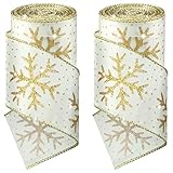 Photo Gallery xinnun nastro natalizio con filo metallico, 6,3 cm, 2 rotoli di nastro di raso glitterato con fiocco di neve con bordo metallico, per albero di natale, confezioni regalo, decorazioni per la casa Photo Gallery xinnun nastro natalizio con filo metallico, 6,3 cm, 2 rotoli di nastro di raso glitterato con fiocco di neve con bordo metallico, per albero di natale, confezioni regalo, decorazioni per la casa