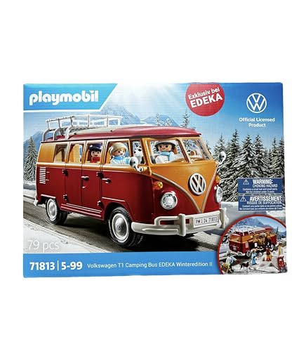 PLAYMOBIL Volkswagen T1 Bus Camping EDEKA Winter Edition II 2024, 79 Piezas, 5-99 años