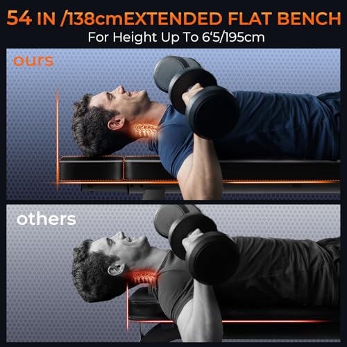 Banc de musculation plat de 550 kg avec appui-tête – Bonvork 138 cm rallongé, banc de fitness, banc de fitness, banc plat pour la salle de fitness à domicile, la musculation, le développé couché pour – Image 4