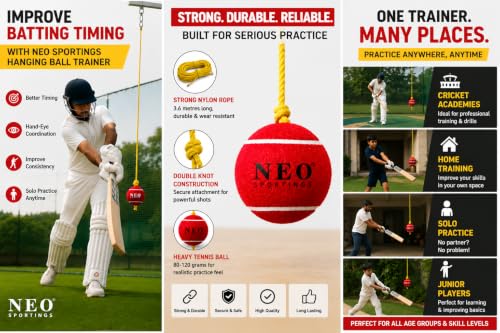 Image of Hanging Balls for Cricket Batting Drills, Two Knots, 3.6 metres Nylon Rope (Pack of 1 - Red & Green)