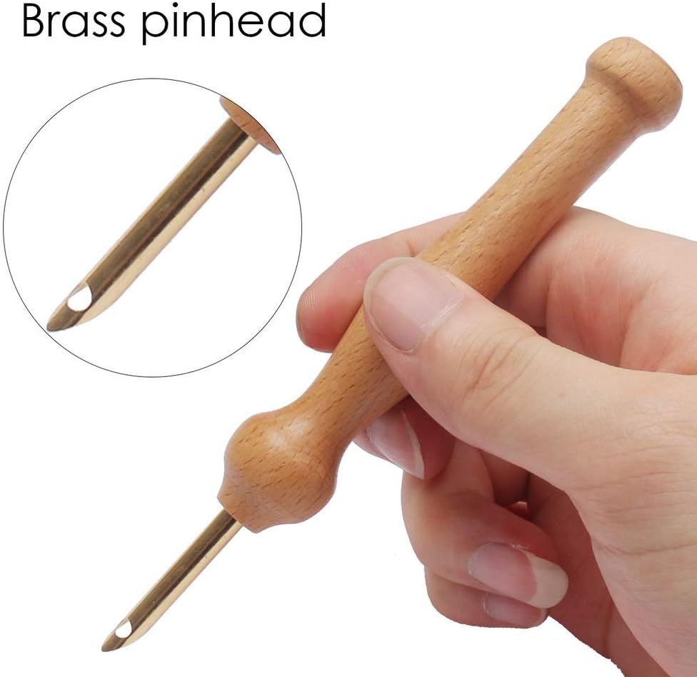 2 Pack Punch Needle, Wooden Embroidery Pen Punch Needle Set Large Punch Needle with Needle Threader for DIY Craft Stitching
