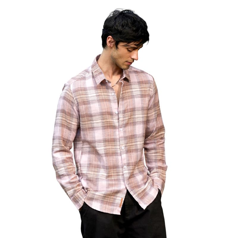 Image of CAHOOT Men's Bisque Shirt Casual Wear | Spread Collar | Long Sleeve | Button Closure | Shirt Crafted with Comfort Fit for Everyday Wear