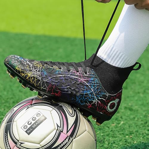 Image of Men's Soccer Shoes High-Top Soccer Cleats Outdoor Breathable Athletic Professional Spikes Youth Boys Football Shoes Unisex