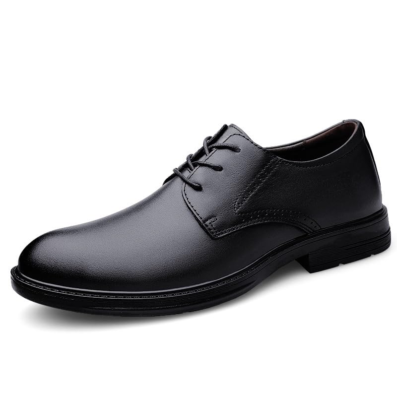 Dress Shoes for Men Lace Up Round Burnished Toe Leather Derby Shoes Anti-Slip Block Heel Non Slip Resistant Wedding2