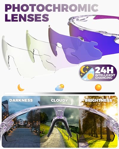 Image of Photochromic Sunglasses for Men Women, Transition Sunglasses for Cycling | Lightweight TR90 Frame, UV Protection, Photochromic Lens, Adjustable Nose Pad, Ideal for Cycling Driving Mtb Running
