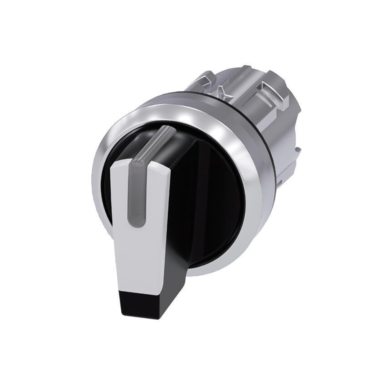 Interruptor de transferencia, 22 mm, redondo, metal, alto brillo, blanco, interruptor giratorio, mango corto, 3 posiciones de interruptor, operado con llave; 3SU10522BM600AA0