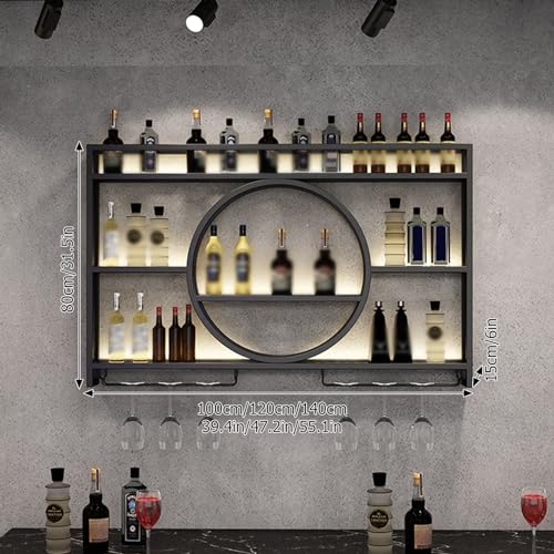 Półka na alkohol montowana na ścianie, stojak na wino montowany na ścianie przemysłowy stojak na wino półka ekspozycyjna stojak do przechowywania butelek z oświetleniem LED ścienne stojaki na wino na
