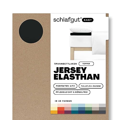 Schlafgut Easy Jersey Elasthan Topper Spannbettlaken 180x200 bis 200x220 Off-Black, Spannbetttuch aus superweicher Baumwolle mit Elasthan
