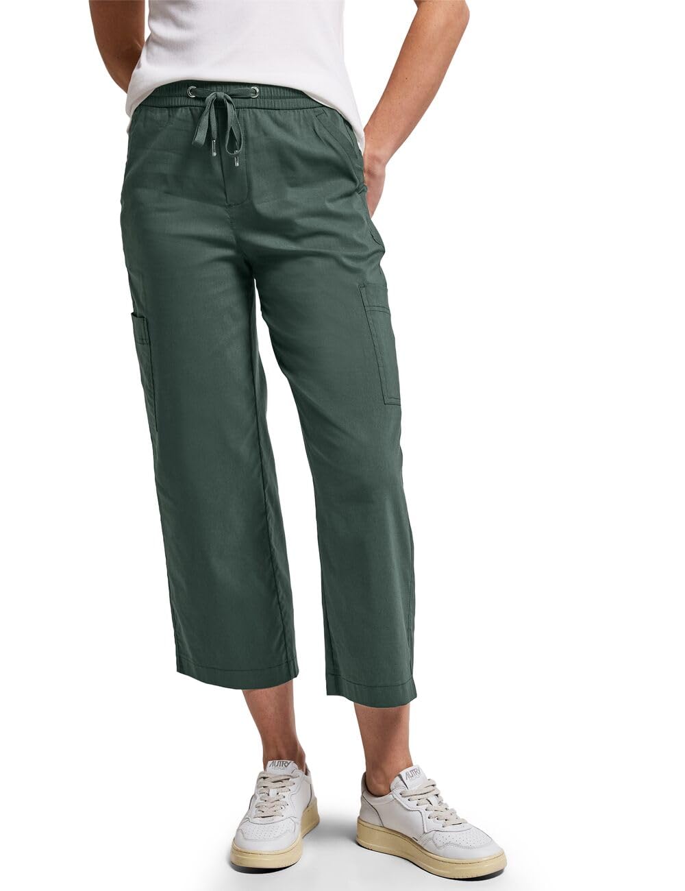 STREET ONE Women's Straight Leg Cargo Trousers, Mid Green, 44W x 26L