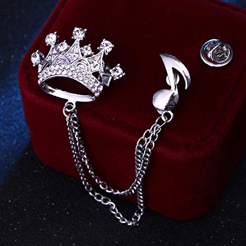 Image of coadipress Crown With Hanging Chain Brooch for Women Men Elegant Gentlemen Gold Silver Crystal Crown Lapel Pin Vintage Rhinestone Wedding Brooch Suit Shirt Pin Accessories