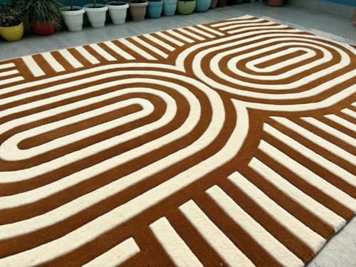 Image of Hand-Tufted Woolen Large Carpets for Living Room 10x14 feet Golden Brown Color Modern Anti-Skid Area Rug High Pile Thick Carpet & Rugs for Hall & Bedroom
