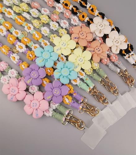 [NEZIH] ロング スマホストラップ 花柄 編み込み ショルダーストラップ レディース ネックストラップ リストストラップ 肩掛け 斜めがけ ホルダー 落下防止 フラワー 編み 手作り 可愛い(Free Sizeパープル)