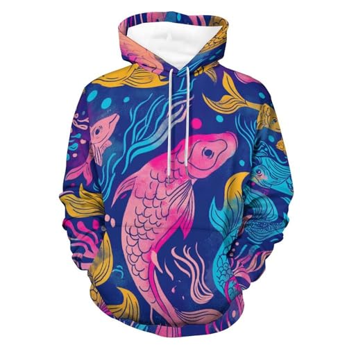 Sweat à capuche poissons colorés pour homme et femme, taille S