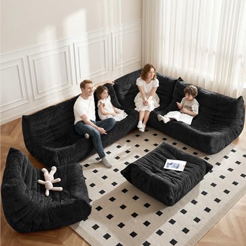 Image of Bean Bag Chair, Memory Foam Bean Bag Chairs for Adults, Fireside Corner Chair Lazy Floor Corner Sofa for Living Room, Bedroom, Dorm, Office(Black)