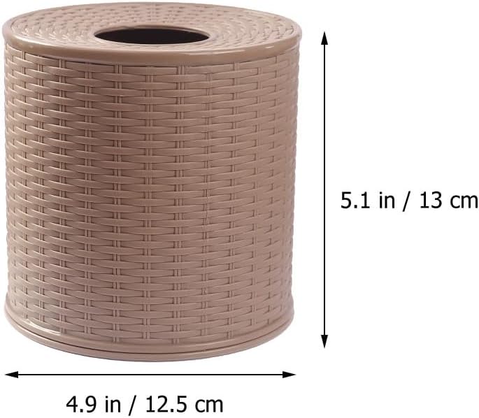 PRETYZOOM Round Rattan Tissue Box Holder with Lid 5.12 Inch Wicker Style Napkin Organizer for Bathroom and Home Decorative Paper Towel Barrel