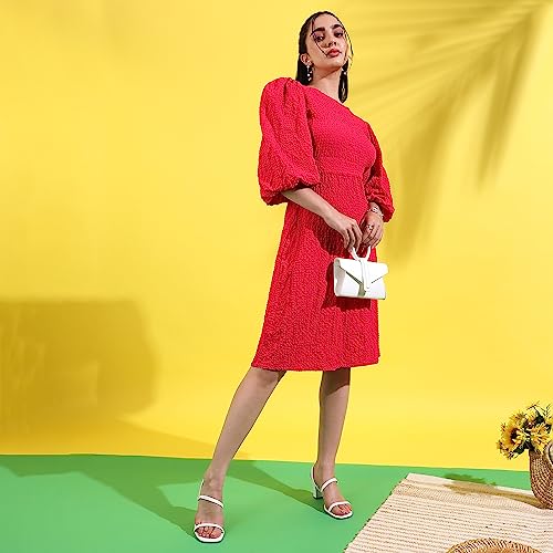 Image of PINACOLADA Women's Solid Dress for Casual Wear | Regular Sleeve | Quality Stretchable Fabric | Dress Crafted with Enhanced Stretch and Comfort Fit for Everyday Wear