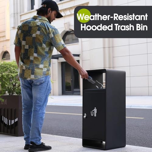 Image of Commercial Outdoor Trash Can with Lid,Rust-Resistant Waterproof Windproof Garbage Can with Removable Inner Barrel, Lockable Stainless Steel Trash Bin for Patio Hotel Park Garden