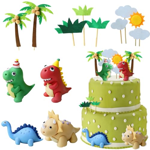 13PCS Dinosaur Cake Decorations Dinosaur Cake Topper Cake Topper Dinosaur - Reusable and Colorful for Dinosaur Themed Birthday Parties