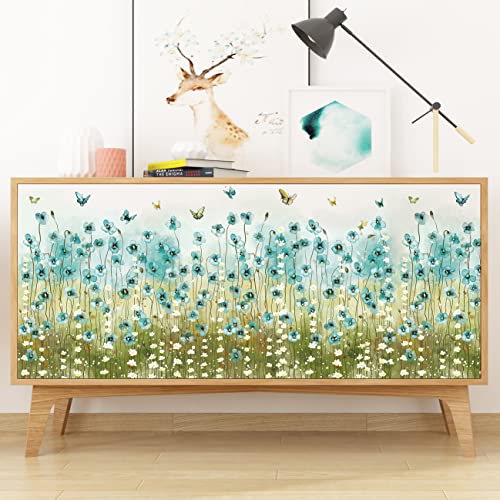 Vinilos decorativos flores y mariposas azul y blanco 4 hojas miniatura 5