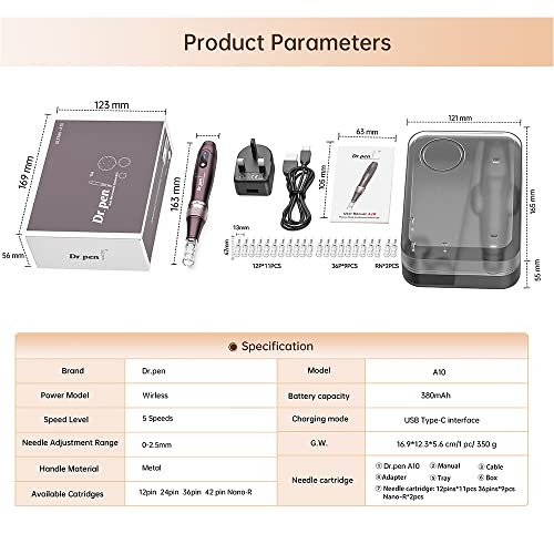 Dr.pen A10 Professional Wireless Microneedling Pen With 22 Replacement Cartridges Adjustable Micro Needling Derma Pen Microneedle Machine For Skin Care Em4801Kit-Us #TOP1