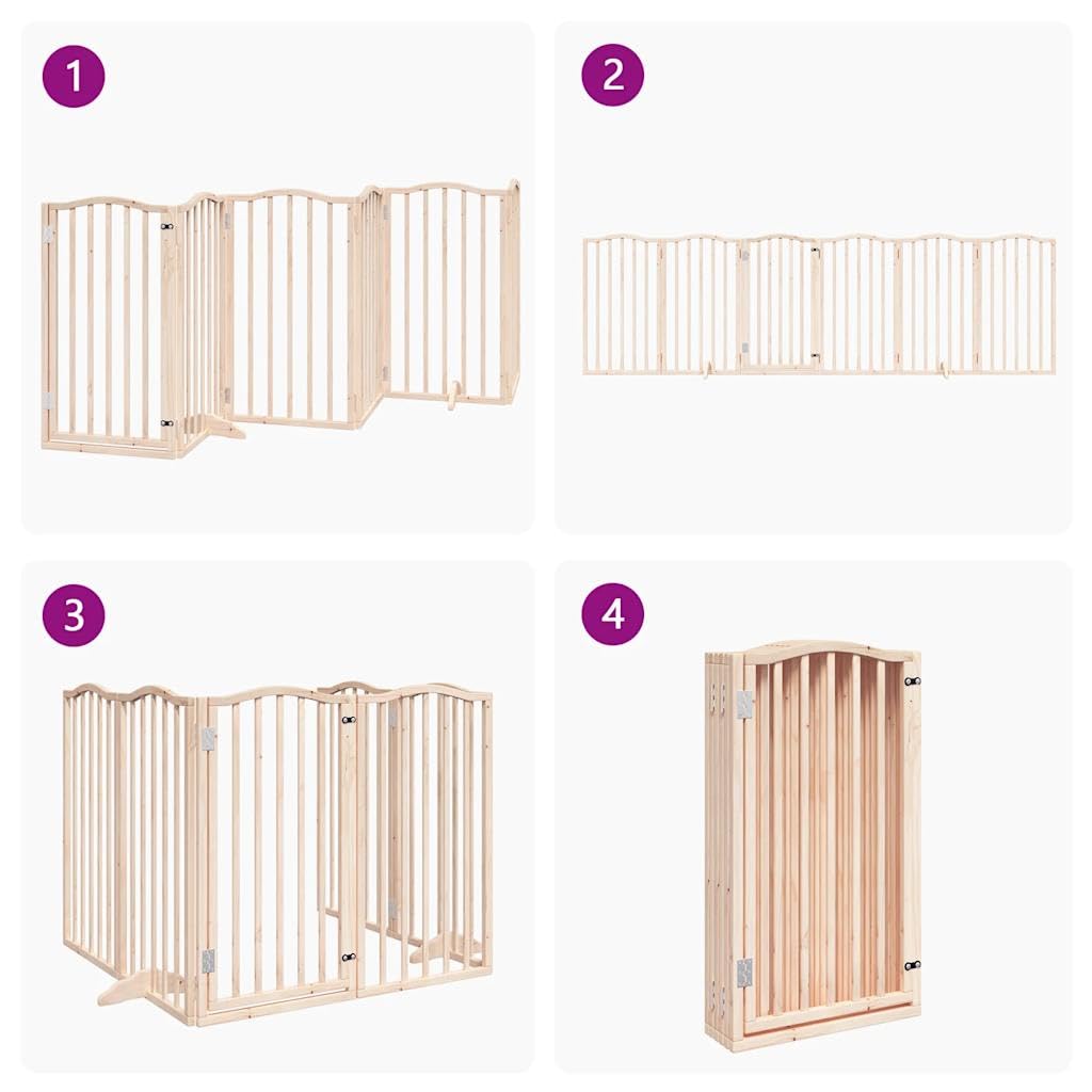 Rejilla para perros con puerta plegable, 6 paneles, madera de álamo, 300 cm, independiente, con cerradura de puerta y patas para perros, cachorros, protección en el jardín, terraza, patio