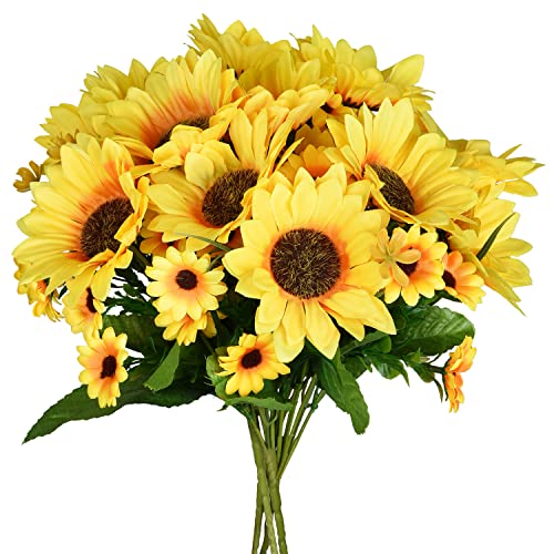 Dearhouse 6 Pack Artificial Sunflowers Bouquet, 12In Silk Sunflower Fake Sunflower Artificial Silk Flower Bouquet For Home Wedding Bride Holding Flowers Floral Decor #TOP22