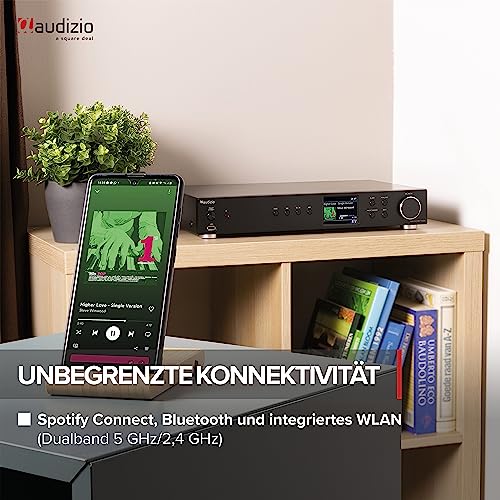 Audizio Adria HiFi-Tuner, Internet Radio, Spotify Player, WLAN Internetradio, Radio mit DAB+ und Bluetooth, UKW Tuner, USB, AUX, RCA Out, Optical, Wecker, Fernbedienung, Schwarz – Bild 5