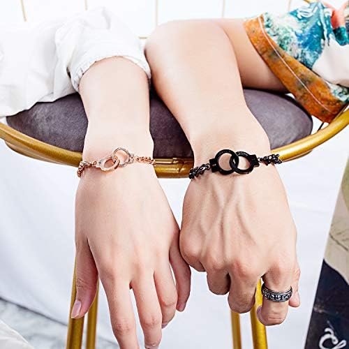 Amazon Rockyu ペアブレスレット カップル 人気 ブランド メンズブレスレット ブラック 愛の手錠 腕輪 上品 純チタンブレスレット アレルギー対応 個別販売 ブレスレット 通販
