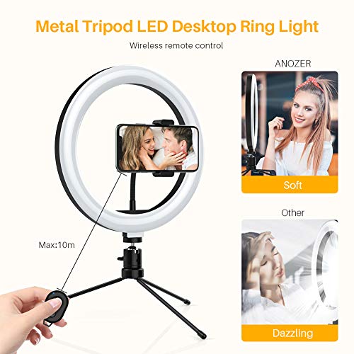 10.2\" Ring Light with Tripod Stand&Phone Holder,Anozer Dimmable Desktop Selfie Ring Light LED Camera Ringlight for Live Stream/Makeup/YouTube Video/Vlog/TIK Tok/Zoom,Compatible with iPhone&Android