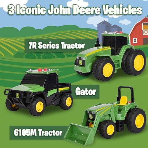 John Deere 3-Pack Set Lights and Sound Realistic 5" Farm Vehicles, 7R Series Tractor, 6105M Tractor and Gator - Image 3