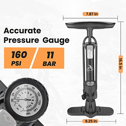 Hycline Bike Floor Pump With Gauge,Bicycle Tire Pump Inflator With High Pressure 160 Psi,Fits Schrader And Presta Valve,Air Pump For Bike Tires Mtb Sports Balls-Black #TOP2
