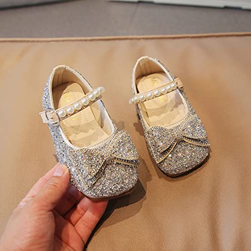 Fashion Autumn Girls Casual Shoes Rhinestone Sequin Bow Buckle Dress Shoes Dance Shoes Little (Silver, 18-24 Months)3