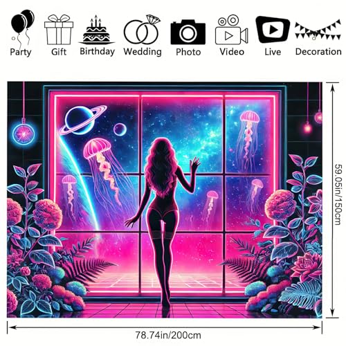 Image of BlissYard Sexy Girl Blacklight Tapestry Background Luminous Poster Jellyfish UV Tapestry for Bedroom Wall Decor Living Room Art Room Party Backdrop Decoration 78x59 Inch