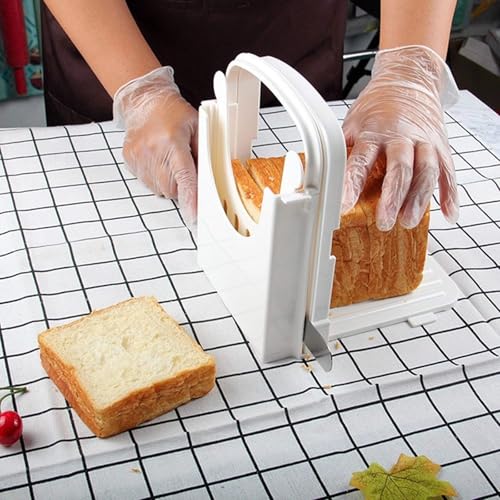 Bread Slicer Toast Cutting Adjustable Roast Loaf Slicer Cutter Foldable Compact Toast Slicing Machine Plastic Bread Slicer for Homemade Bread Foldable Kitchen Baking Tools, Upgrated