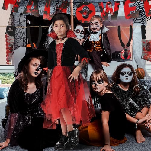Disfraz de vampiro para niñas con falda tutu roja y accesorios miniatura 6