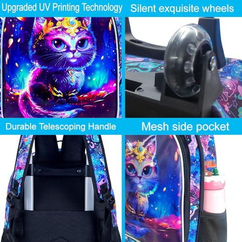 Image of CCJPX 3PCS Rolling Backpack for Girls, Kids Cat Roller Wheels School Bookbag with Lunch Bag, Wheeled School Bag for Toddler Elementary Children