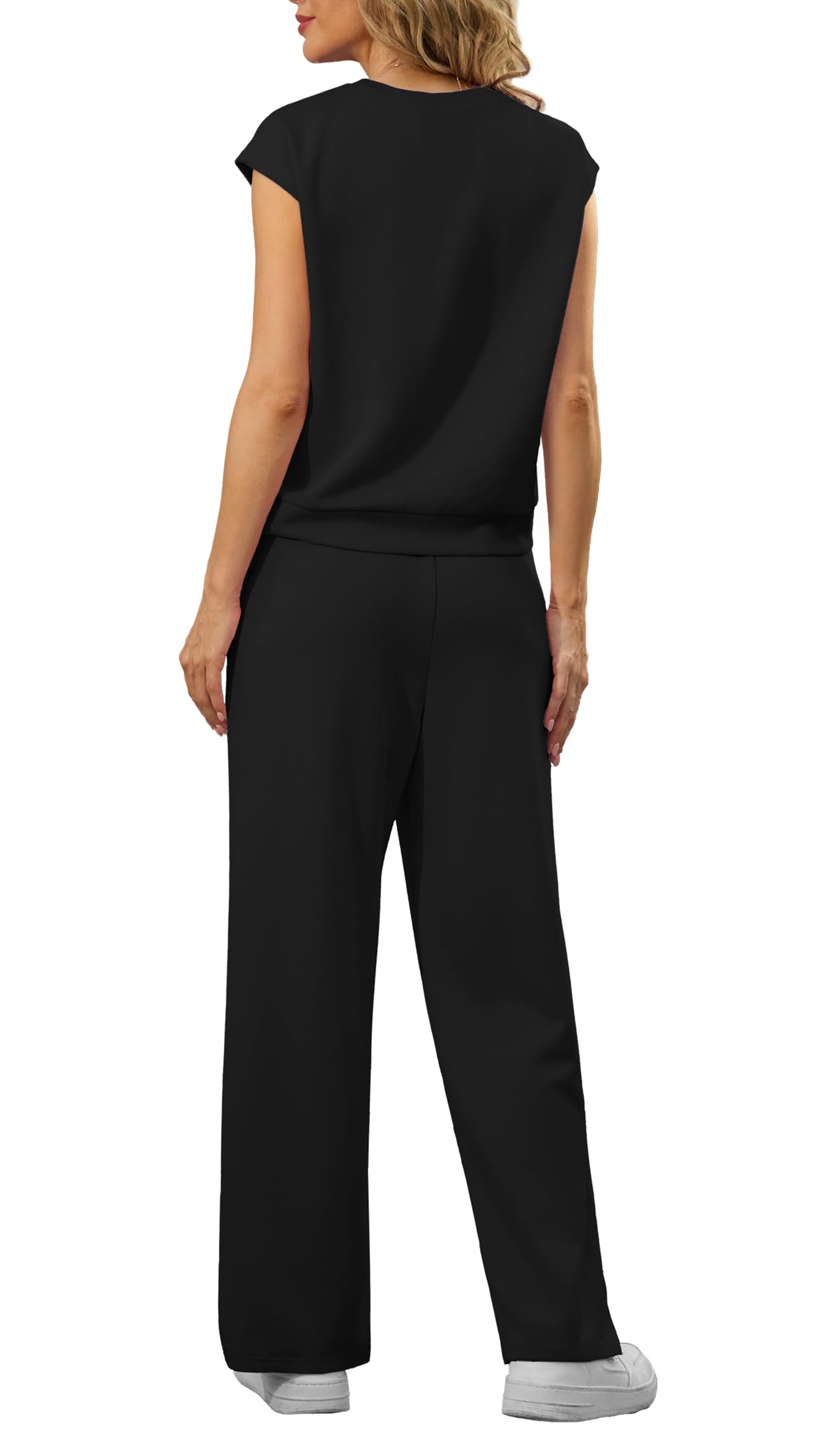 GRECERELLE Conjunto de dos piezas para mujer, conjunto completo de chándal de verano de manga corta para mujer, conjunto completo de ropa de descanso para mujer, cuello redondo, manga casquillo y