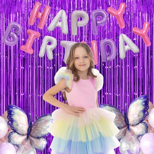 Image of Graduation Decorations Thicken Purple Streamers 4 Pack 13.2x8.2 FT, Purple Foil Fringe Backdrop for Birthday Party Decorations