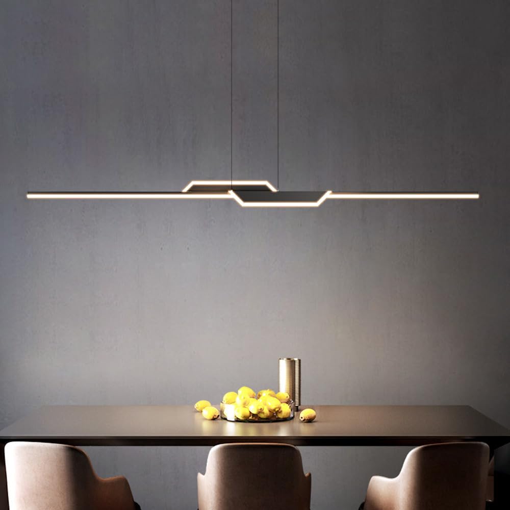 SYAXVOM Linear Chandelier LED 47in Kitchen Island Lighting Fixture Line Strip Hanging Ceiling Lamp Minimalist Chandeliers for Dining Room Bedroom Office Star of Light