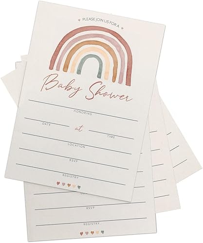 Miniatura 5 de Printed Party Invitaciones y sobres para baby shower, juego de 30, temática boho arcoíris