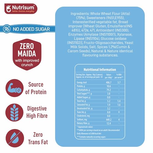 Image of Nutrisum Premium Whole Wheat Rusk Jeera & Ajwain Tea Toast 180g (Pack of 2)