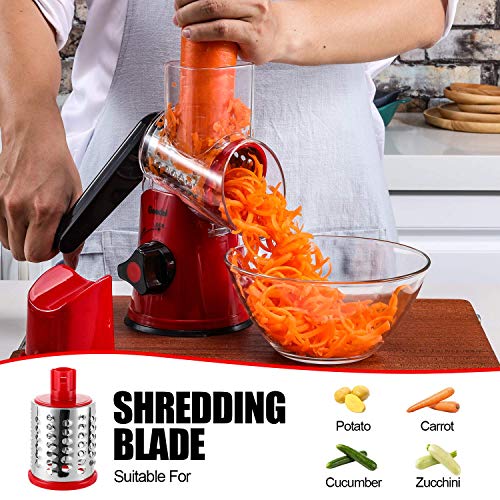 Image of Geedel Rotary Cheese Grater, Kitchen Mandoline Vegetable Slicer with 2 Interchangeable Blades, Easy to Clean Rotary Grater Slicer for Fruit, Vegetables, Nuts