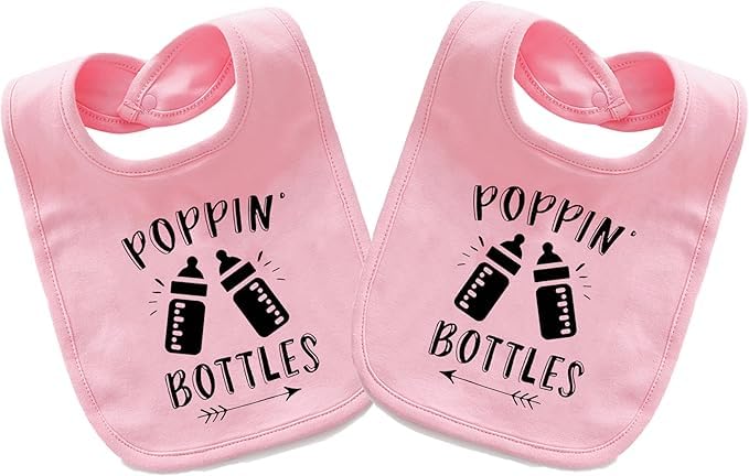 culbutomind Baby Twins Bibs Poppin Bottles Newborn Baby Toddler Cute Unisex Bibs Infant Twin Outfits(pink)