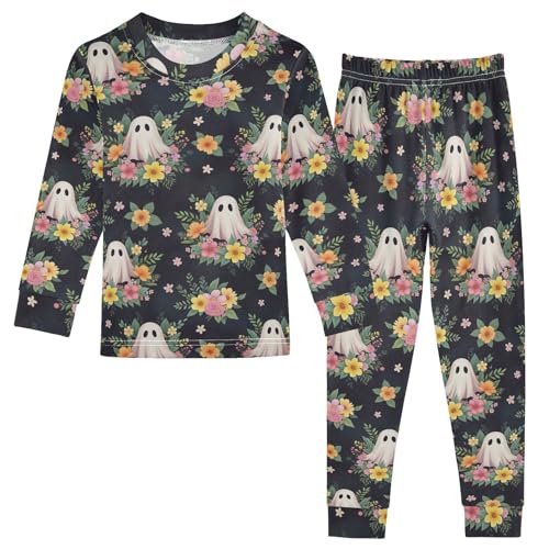 Pajama Sets Long Sleeve Ghost Floral Pattern Soft Comfy Sleepwear 2 Piece PJS 3-8T