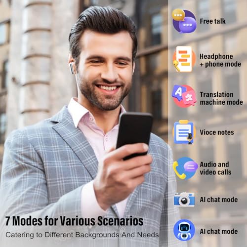 Image of Csasan Ai Translation Earbuds Real Time,3-in-1 Buletooth 5.3 Translator Earbuds with 6 Translation Modes /164 Languages,No Subscription Required Translatior Headphones, Iron Gray