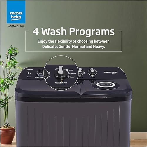 Image of Voltas beko, A Tata Product 9 kg 5 Star Semi-Automatic Twin Tub Top Load Washing Machine, (WTT90UDX /BKGR4KPTD, Black, 2023 Model, Special Pulsator wash Method)