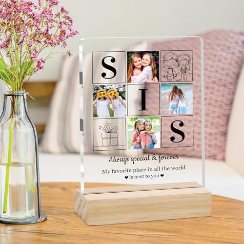 Image of Giftplease Customized Photo Frame with Text & Wooden Stand | Personalised Printed Photo Frame Gift for Sister | Birthday, Tabletop D cor | Customized Photo Gift (6x8 Inches) SIS 13