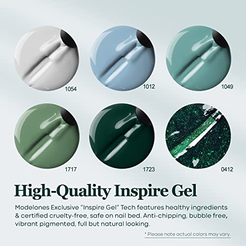 Modelones Blue Green Gel Nail Polish Set - 6 Colors Misty Gray Dark Green Glitter Gel Polish Kit Sage Green Baby Blue Nail Gel Polish Soak Off Led Nail Lamp Gel Nail Kit Diy Home Nails Manicure Gifts #TOP2